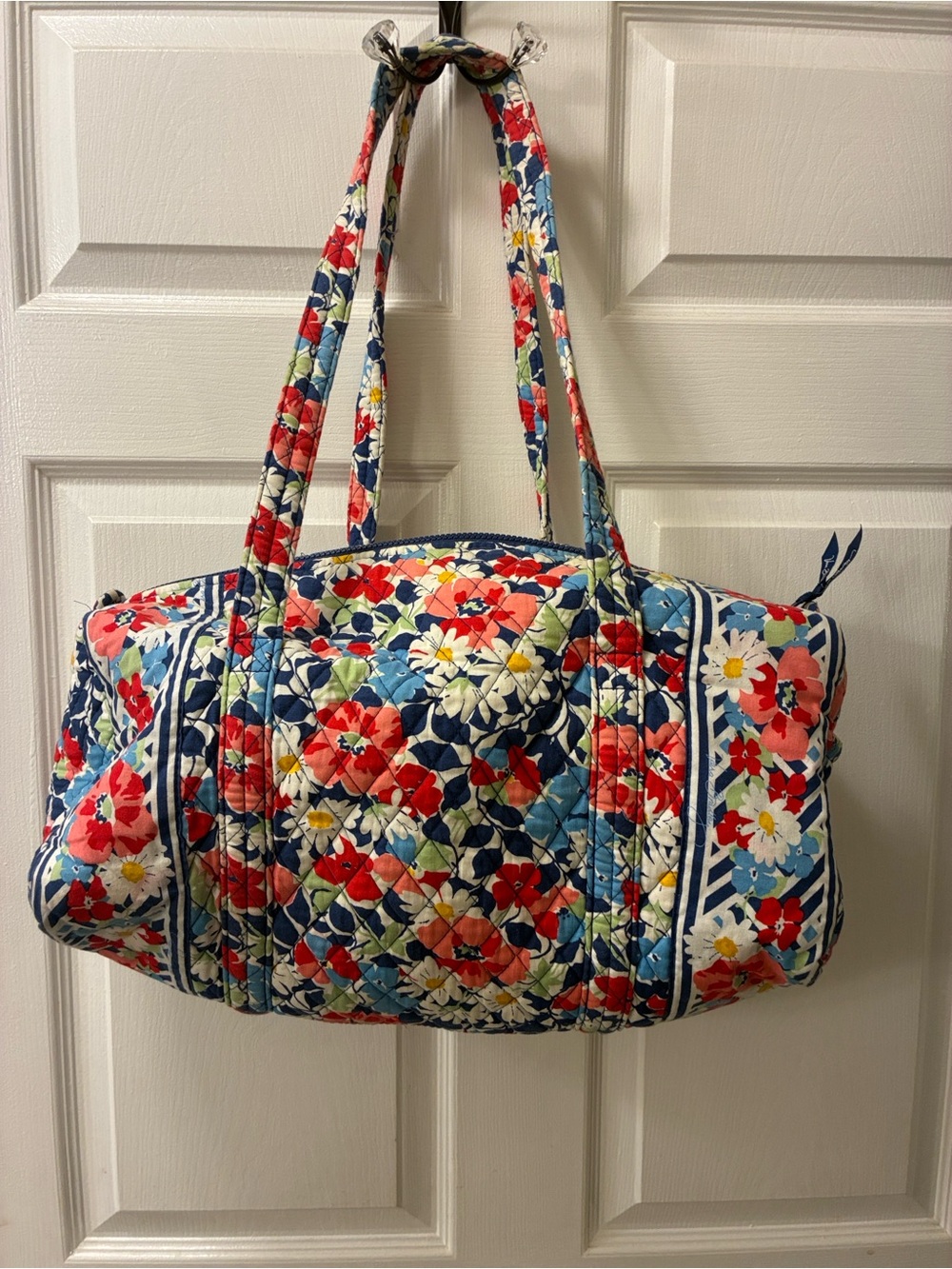 Retired Vera Bradley Quilted Floral Tote Bag -Blue,Red &White “Summer cottage”